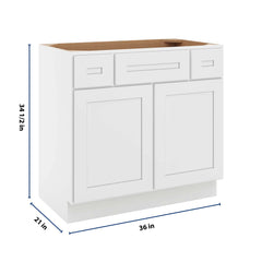CNC Luxor 5-Piece White 36" W 2 Drawer Vanity Sink Base Cabinet