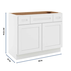 CNC Luxor 5-Piece White 42" W 2 Drawer Vanity Sink Base Cabinet