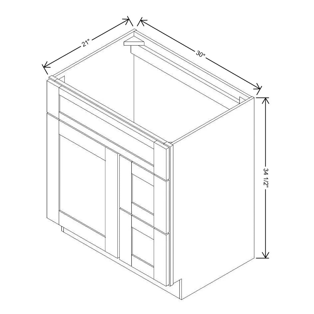 Fabuwood Allure Fusion Dove 30" W X 34 1/2" H X 21" D Vanity Combo Single Sink w/ 1 Door And 2 Drawers Right Cabinet
