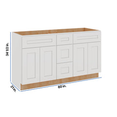 Modernform Cabinet White Shaker 60" W X 34 1/2" H X 21" D Combo Cabinet 4 Doors/3 Drawers/2 False Front