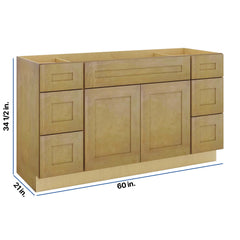 Modernform Cabinet Natural Shaker 60" W X 34 1/2" H X 21" D Combo Cabinet 2 Doors/6 Drawers/1 False Front