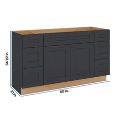 Modernform Cabinet Onyx Black Shaker 60" W X 34 1/2" H X 21" D Combo Cabinet 2 Doors/6 Drawers/1 False Front