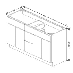 CNC Luxor Smoky Grey 60" W Vanity Drawer Double Sink Base Cabinet