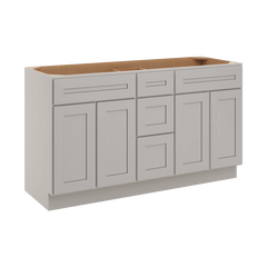 CNC Luxor 5-Piece Misty Grey 60" W Vanity Drawer Double Sink Base Cabinet