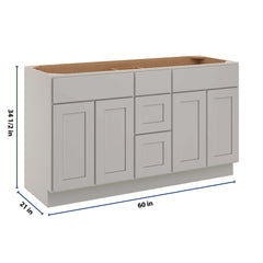CNC Luxor Misty Grey 60" W Vanity Drawer Double Sink Base Cabinet