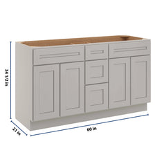 CNC Luxor 5-Piece Misty Grey 60" W Vanity Drawer Double Sink Base Cabinet