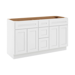 CNC Luxor 5-Piece White 60" W Vanity Drawer Double Sink Base Cabinet