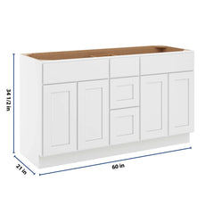 CNC Luxor White 60" W Vanity Drawer Double Sink Base Cabinet