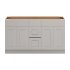 CNC Luxor Misty Grey 60" W Vanity Drawer Double Sink Base Cabinet