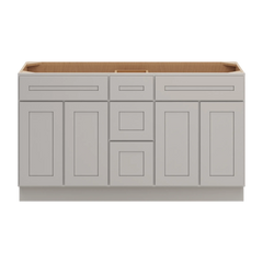 CNC Luxor 5-Piece Misty Grey 60" W Vanity Drawer Double Sink Base Cabinet