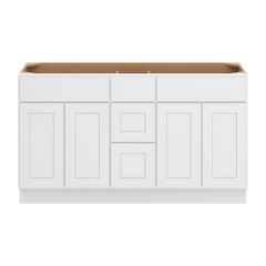 CNC Luxor White 60" W Vanity Drawer Double Sink Base Cabinet