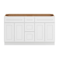 CNC Luxor 5-Piece White 60" W Vanity Drawer Double Sink Base Cabinet
