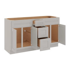 CNC Luxor 5-Piece Misty Grey 60" W Vanity Drawer Double Sink Base Cabinet