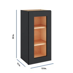 Modernform Cabinet Onyx Black Shaker 15" W X 30" H X 12" D Single Glass Door Wall Cabinet