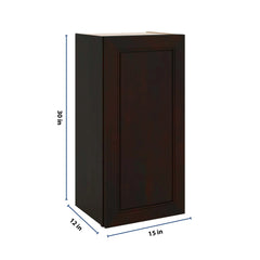 J&K Espresso K8 Single Door Wall Cabinet - 15" W x 30" H