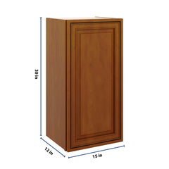 J&K Mocha Glazed K10 Single Door Wall Cabinet - 15" W x 30" H