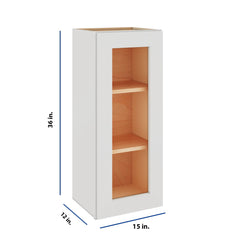 Modernform Cabinet White Shaker 15" W X 36" H X 12" D Single Glass Door Wall Cabinet