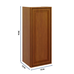 J&K Mocha Glazed K10 Single Door Wall Cabinet - 15" W x 36" H