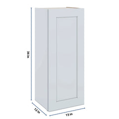 J&K White Shaker S8 Single Door Wall Cabinet - 15" W x 36" H