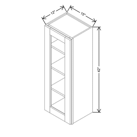 Modernform Cabinet Onyx Black Shaker 15" W X 42" H X 12" D Single Glass Door Wall Cabinet