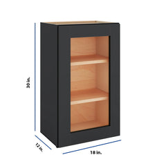 Modernform Cabinet Onyx Black Shaker 18" W X 30" H X 12" D Single Glass Door Wall Cabinet