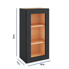 Modernform Cabinet Onyx Black Shaker 18" W X 36" H X 12" D Single Glass Door Wall Cabinet