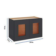 Modernform Cabinet Onyx Black Shaker 24" W X 15" H X 12" D Double Glass Door Wall Cabinet
