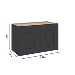 Modernform Cabinet Onyx Black Shaker 24" W X 15" H X 12" D Double Door Wall Cabinet