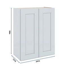 J&K White Shaker S8 Double Door Wall Cabinet - 24" W x 30" H