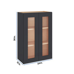 Modernform Cabinet Onyx Black Shaker 24" W X 36" H X 12" D Double Glass Door Wall Cabinet