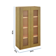 Modernform Cabinet Natural Shaker 24" W X 42" H X 12" D Double Glass Door Wall Cabinet