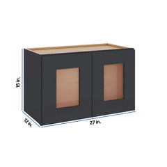 Modernform Cabinet Onyx Black Shaker 27" W X 15" H X 12" D Double Glass Door Wall Cabinet