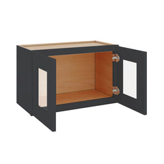 Modernform Cabinet Onyx Black Shaker 27" W X 15" H X 12" D Double Glass Door Wall Cabinet