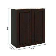 J&K Espresso K8 Double Door Wall Cabinet - 27" W x 30" H