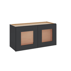 Modernform Cabinet Onyx Black Shaker 30" W X 15" H X 12" D Double Glass Door Wall Cabinet