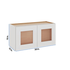 Modernform Cabinet White Shaker 30" W X 15" H X 12" D Double Glass Door Wall Cabinet