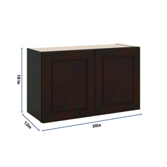 J&K Espresso K8 Double Door Wall Cabinet - 30" W x 18" H