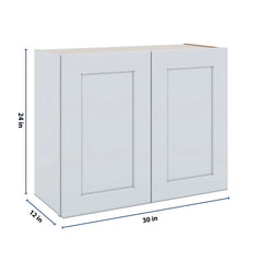 J&K White Shaker S8 Double Door Wall Cabinet - 30" W x 24" H