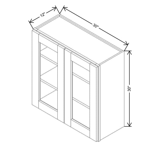 Modernform Cabinet Onyx Black Shaker 30" W X 30" H X 12" D Double Glass Door Wall Cabinet