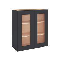 Modernform Cabinet Onyx Black Shaker 30" W X 30" H X 12" D Double Glass Door Wall Cabinet