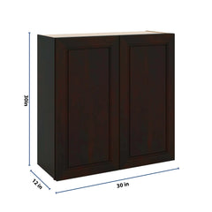 J&K Espresso K8 Double Door Wall Cabinet - 30" W x 30" H