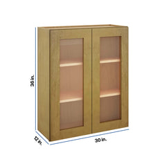 Modernform Cabinet Natural Shaker 30" W X 36" H X 12" D Double Glass Door Wall Cabinet
