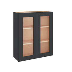Modernform Cabinet Onyx Black Shaker 30" W X 36" H X 12" D Double Glass Door Wall Cabinet