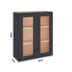 Modernform Cabinet Onyx Black Shaker 30" W X 36" H X 12" D Double Glass Door Wall Cabinet