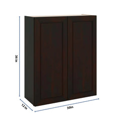 J&K Espresso K8 Double Door Wall Cabinet - 30" W x 36" H