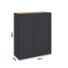 Modernform Cabinet Onyx Black Shaker 30" W X 36" H X 12" D Double Door Wall Cabinet