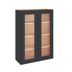 Modernform Cabinet Onyx Black Shaker 30" W X 42" H X 12" D Double Glass Door Wall Cabinet