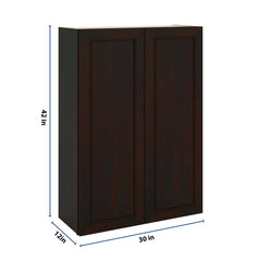 J&K Espresso K8 Double Door Wall Cabinet - 30" W x 42" H