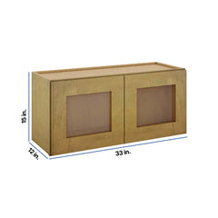 Modernform Cabinet Natural Shaker 33" W X 15" H X 12" D Double Glass Door Wall Cabinet