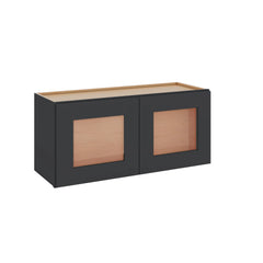 Modernform Cabinet Onyx Black Shaker 33" W X 15" H X 12" D Double Glass Door Wall Cabinet